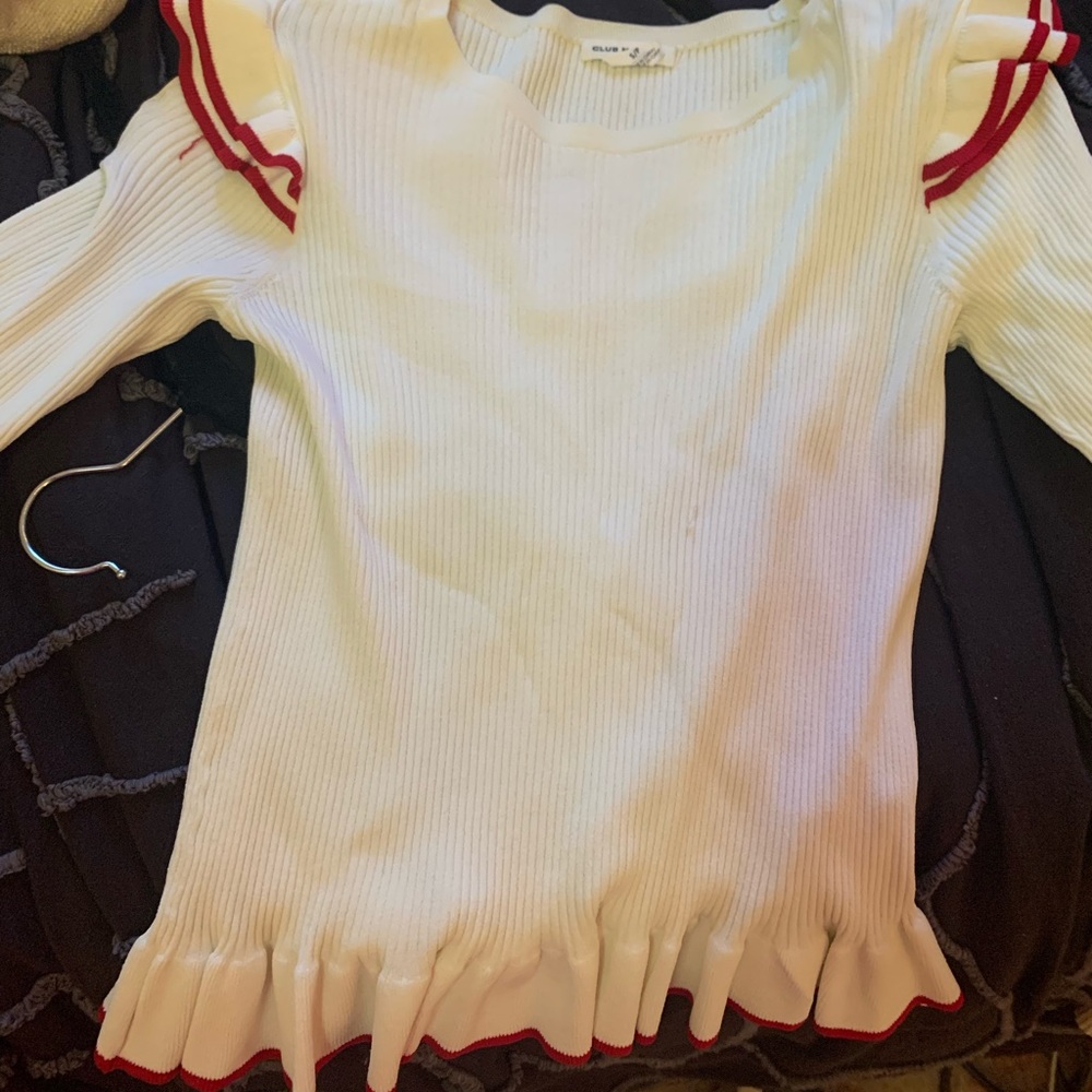 club monaco white and red peplum knit top